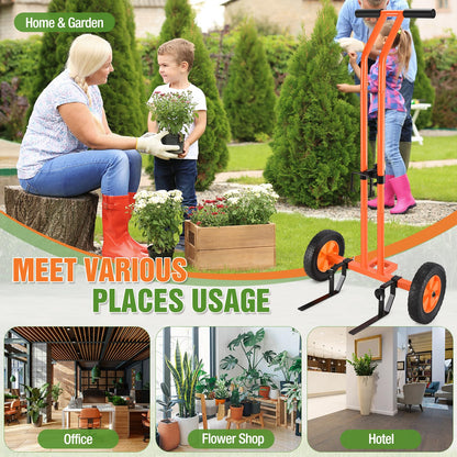 Plant Caddy with Wheels, Heavy Duty Plant Mover Cart with Adjustable Grabbing Arm and Strap, 175 LBS T-Handle Plant Dolly with Suction Cups for Plant Pots Garden Pot Trolley Indoor Outdoor Use, Orange