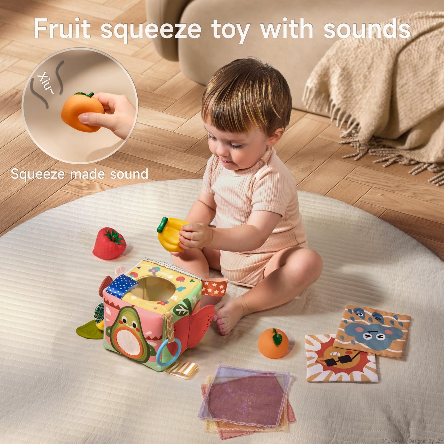 TUMAMA Baby Tissue Box Toys - Montessori Baby Toys for 6-12 Months, Soft Crinkle Sensory Toys for Babies 0-12 Months