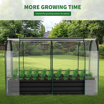 Galvanized Raised Garden Bed for Gardening Vegetables with Cover, 71"x35.4"x47.2" Outdoor Metal Planter Box Kit with Roll-Up Large Screen Windows Mini Greenhouse for Growing Vegetables Flower