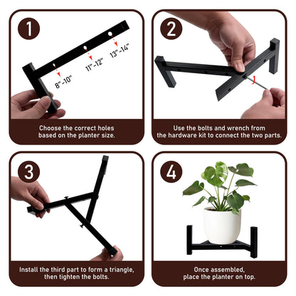 Nyrthil 2-Pack Plant Stand Indoor Outdoor, Heavy Duty Stable Metal Holder Fits 8 to 14 Inch Flower Pots, Adjustable Black Plant Stands (Pots Not Included) - Black
