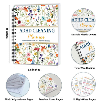 BLOOMOST ADHD Cleaning Planner - Daily, Weekly & Monthly Cleaning Checklist Organizer for Adults & Teens, Break Chores Into Small Wins, Glossy Erase Checklists - Planning Pages (version 2)