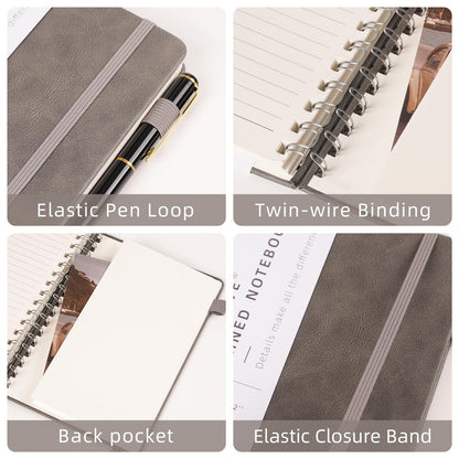 OnMove Spiral Notebooks Journal for Women Men 12 Pack Bulk Leather Hardcover with Pen Holder A5 160 Pages 100 GSM Thick Paper for Work School Lined Gray