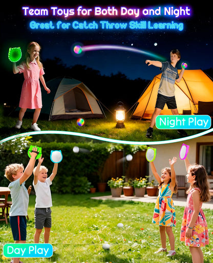 Elecdemic 3D LED Light Up Toss Catch Ball Game Set Sensory Toys Glow in the Dark Throw Paddle Outdoor Yard Lawn Party Cool Baseball Gifts Age 3 4 5 6 7 8 9 10 11 12 Years Old Boy Girl Kid Adult Family
