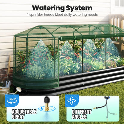 Quictent Galvanized Raised Garden Bed Kit with Self Watering System and Mesh Cover, Large Oval Metal Outdoor Planter Garden Boxes for Vegetables Herbs Flowers, 8x3x1Ft