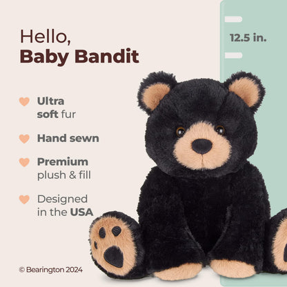 Bearington Woody The Black Teddy Bear Stuffed Animal - Black Teddy Bears Plush Toy with Soft Faux Fur and Lifelike Details - Adorable Cuddly Gift for Kids, Toddlers, and Animal Lovers