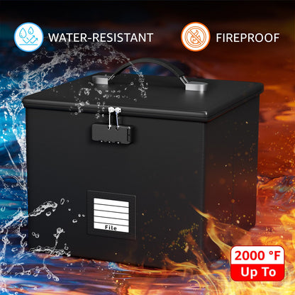 Fire Proof File Box for Documents - Portable Fireproof Document Organizer Box with Handle Waterproof Safe Locking Folder Storage with Lid