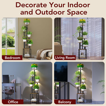 Homsorout Plant Stand Indoor with Grow Light,6-Tiered Tall Plant Stand Indoor, Metal Plant Shelf with Adjustable Light, Ideal for Living Room, Garden, Patio (Black Brown)
