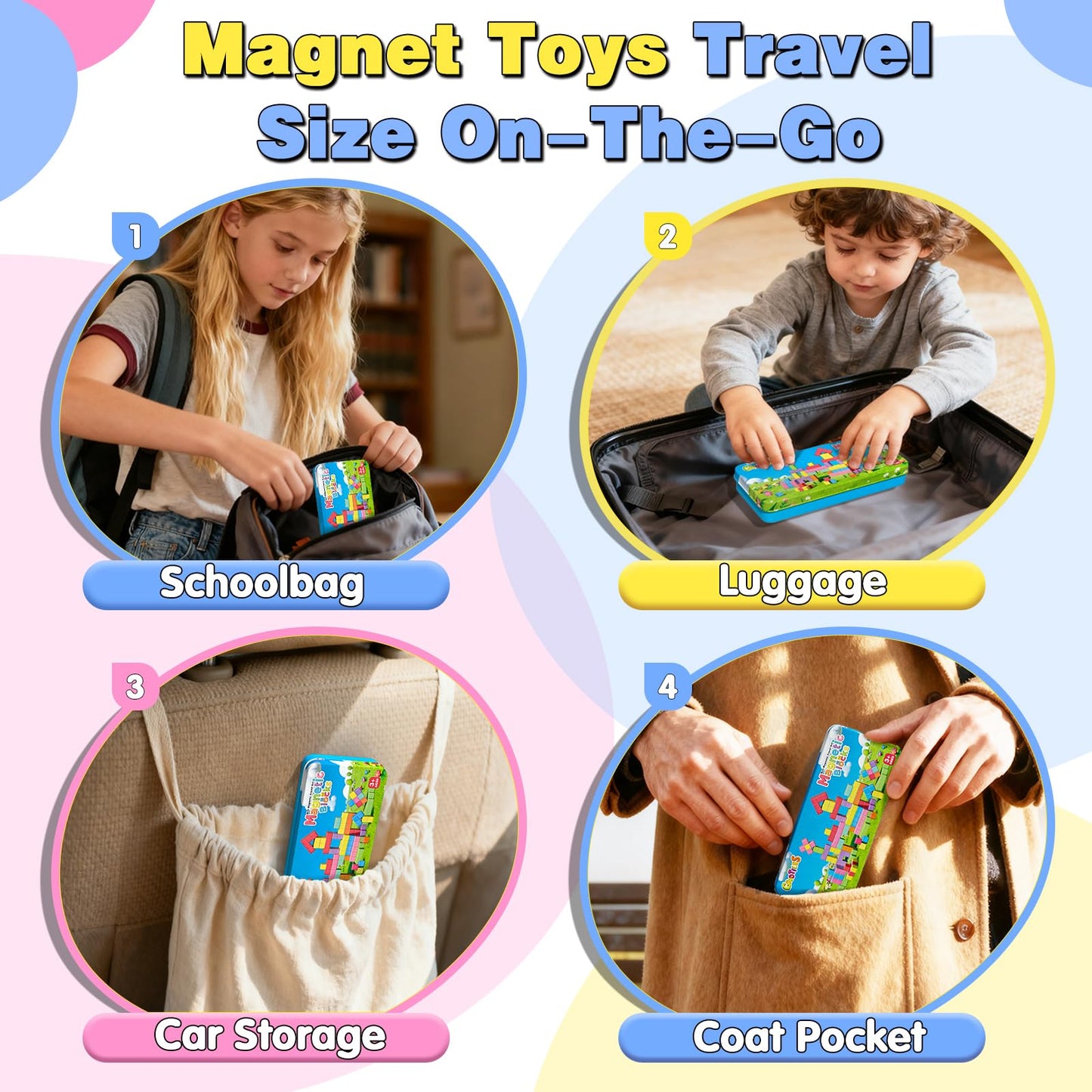Goodtiles Mini Magnetic Blocks, Travel Outdoor Toys for Kids Ages 3-5 4-8, Magnet Cubes with Iron Box, STEM Montessori Sensory Building Toys, Ideal Gifts for Toddlers Boys Girls Birthday