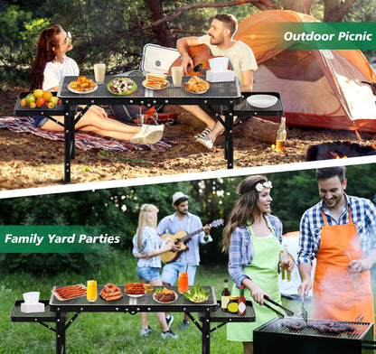 Folding Camping Table with 2 Extra Desktop, Height Adjustable Portable Grill Table, Metal Outdoor Grill Table for Outside, Camping Cooking Tables for Picnic, BBQ, 53.14 x 26.6 x 23.6 inches Large Size