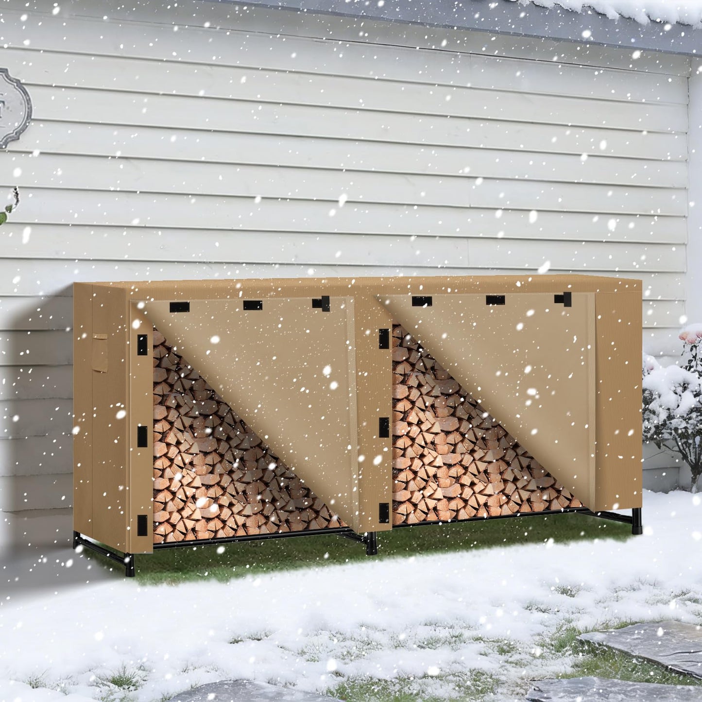 Fashlits 8ft Waterproof Firewood Rack Cover, Heavy Duty 600D Oxford Outdoor Storage Wood Rack Cover For Outdoor, Indoor, Patio(Cover Only, Rack Not Included)