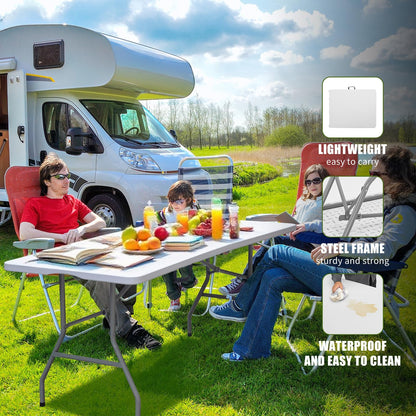 CHRONELLE 6FT Folding Camping Table Portable 350lbs, 6 Foot Folding Picnic Card Table for Outdoor, Plastic Rectangular Dining Work Tables for Indoor, Heavy Duty Fold-in-Half Tray Tables, 71x29 inch