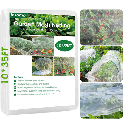 10x35Ft Garden Netting for Raised Bed, Thickened 60 Mesh Bird Netting for Garden Protection, Mesh Insect Row Covers for Plant Pest Barrier Fruits Flowers Crops Greenhouse Protect from Birds Bugs