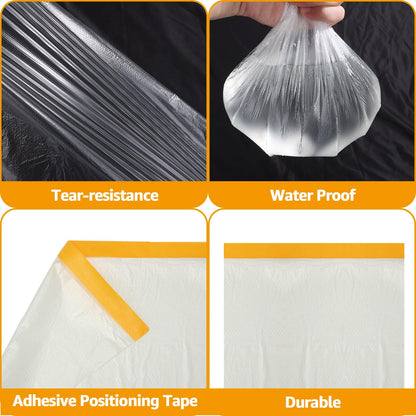 LOYORTY 4 Rolls 8.8 x 65 Feet Painters Plastic Sheeting, Pre-Taped Masking Film, Clear Drop Cloth for Painting, Automotive Covering and Appliance Protection