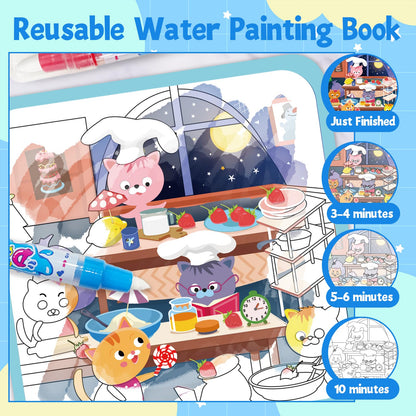 Elfew Water Painting Book for Toddlers 1-3,Mess Free Coloring for Toddlers,2 Pack Reusable Water Coloring Books with Water Pens,Magic Doodle Books