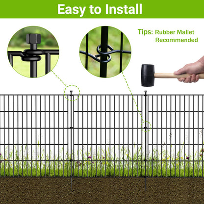 10 Panels No Dig Decorative Outdoor Garden Fence for Yard, 24 in(H) X 20 ft(L) Animal Barrier Fencing Rustproof Metal Wire Panel Border for Dog, Rabbits, and Patio Temporary Ground Stakes