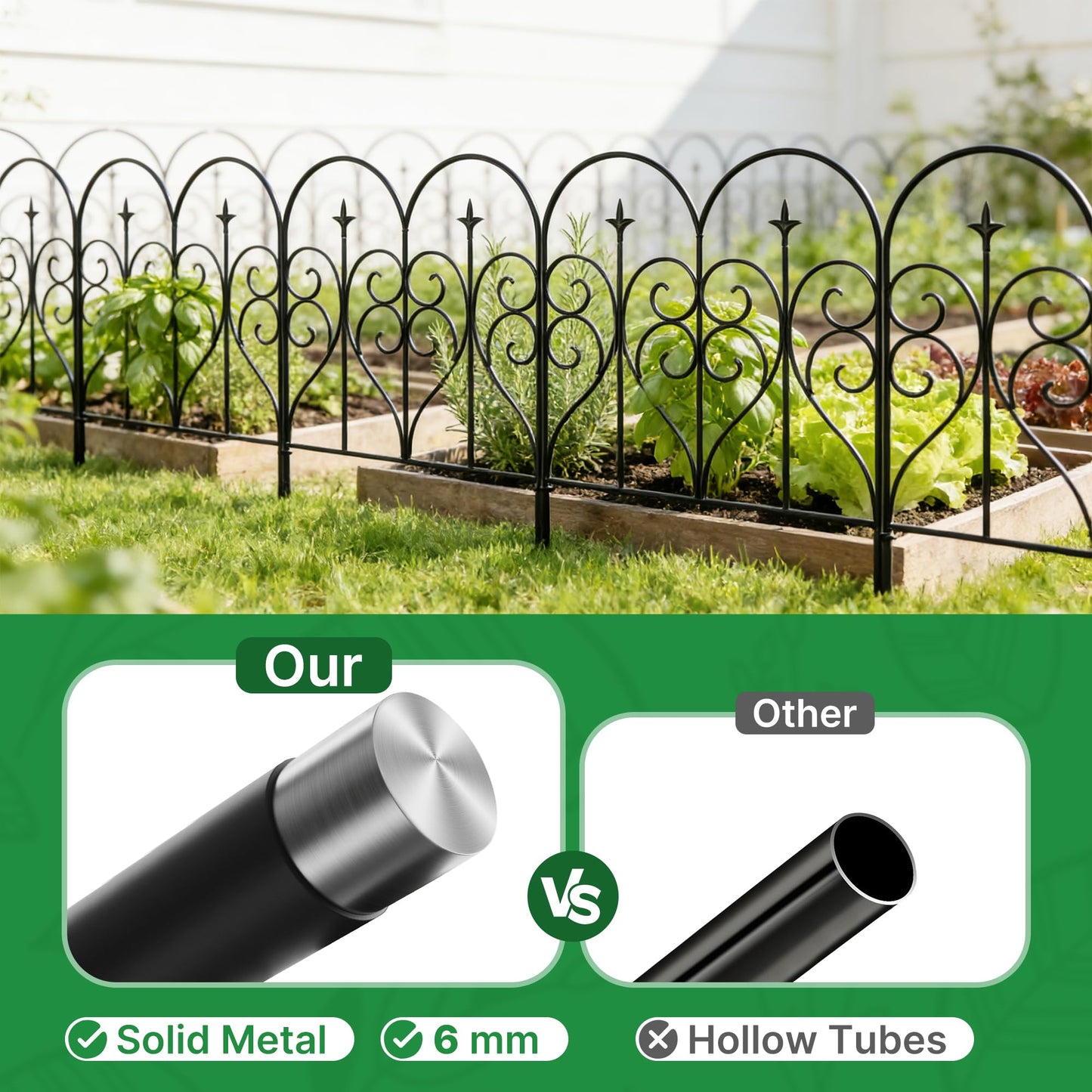 Thealyn Garden Fence 32" H x 10ft (5 Panels), No Digging Heavy Duty Metal Fence Panels, Rustproof Outdoor Dog Fence Animal Barrier, Decorative Fencing for Flower Bed, Yard, Landscape Edging