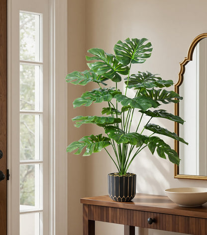 florisso 28" Artificial Monstera Plant Tall Fake Faux Plants Indoor Outdoor Tree for Living Room Home House Decoration