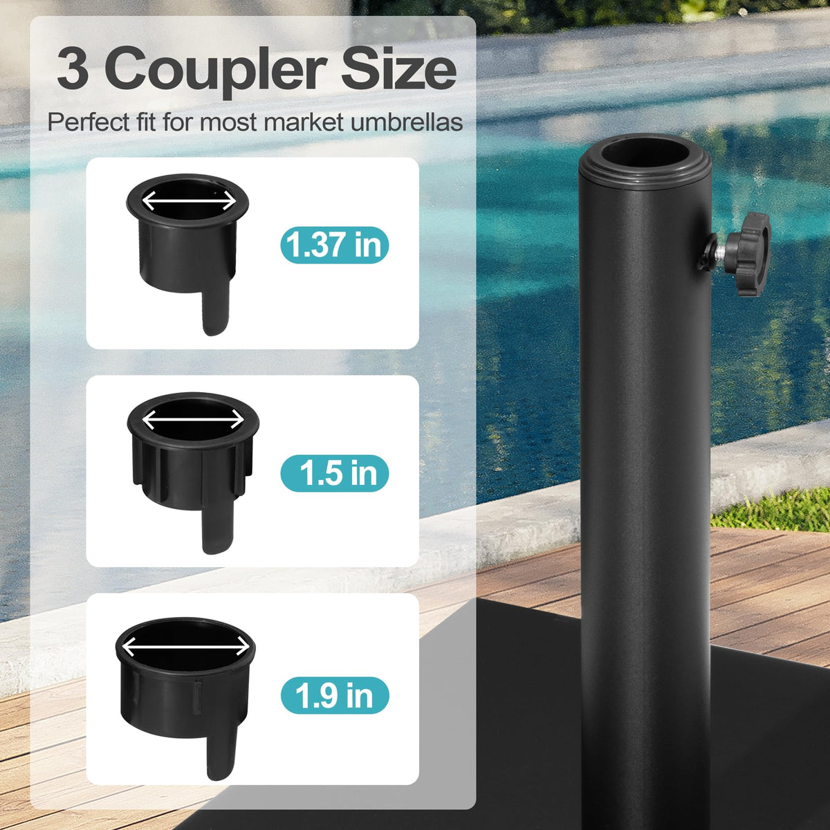 VredHom 43lb Patio Umbrella Base Stand, Outdoor Square Concrete Stand Heavy Duty Market Umbrella Pole Holder, Black