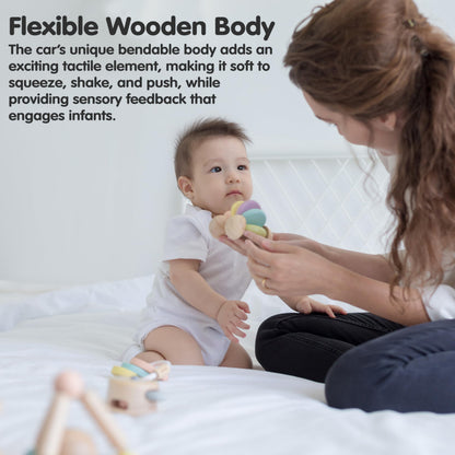 PlanToys® Wooden Baby Push Toy Car | Montessori Toy for Infants | Wooden Baby Toy with Flexible Body | Sensory & Motor Skill Development Toy for 6+ Months