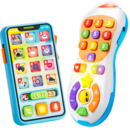 JOYIN Upgraded Toy Phone and Remote Control Set, 90+ Music and Learning Phrases, Baby Toys 6-12 Months, Toddler Birthday Gifts for 1 2 3+ Year Old Girs Boy