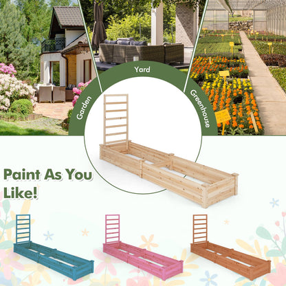 HAPPYGRILL Raised Garden Bed with Trellis, Wooden Garden Box with Divided Space for Vegetables, Flowers, Fruits, Climbing Plants, Outdoor Elevated Planter Box for Yard Patio, 93”L x 25”W x 40”H
