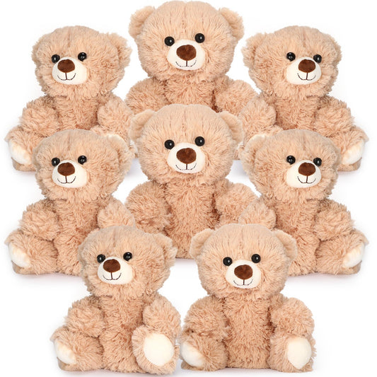 Jenaai 8 Pcs 10 Inch Bear Stuffed Animals Bulk Cute Baby Shower Small Plush Bears Party Favors for Baby Shower Wedding Birthday Graduation Centerpiece Decoration(Stylish,Light Brown)