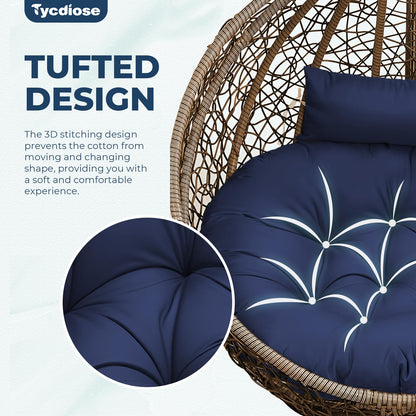 Tycdiose Outdoor Swing Egg Chair Cushion Waterproof, Thicken Hanging Basket Egg Chair Cushion Replacement Papasan Chairs Cushions with Headrest Pillow, Larger Round Cushions for Eggs Chairs (Blue)