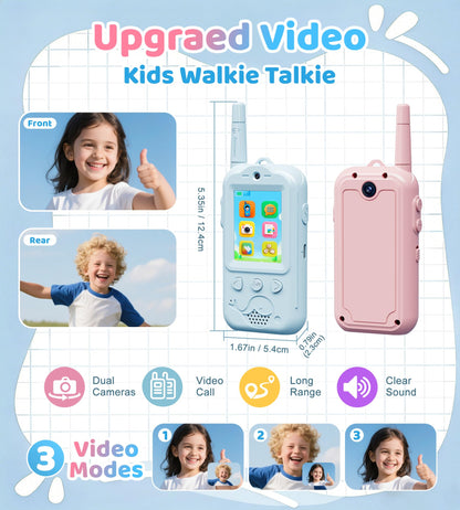 Dual Cameras Video Walkie Talkies for Kids, 2 Pack Rechargeable Kids Walkie Talkies Real-Time Video Chat, 2.0" Screen, Voice Intercom, Emoji, Photo, Music, Birthday Gifts for Boys Girls Age 3-9