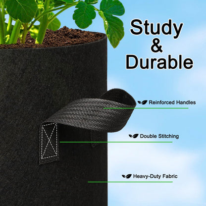 Hemikaki 5-Pack 20 Gallon Grow Bags, Large Nonwoven Fabric Pots with Handles for Planting Fruits, Vegetables, Flowers Indoor Outdoor