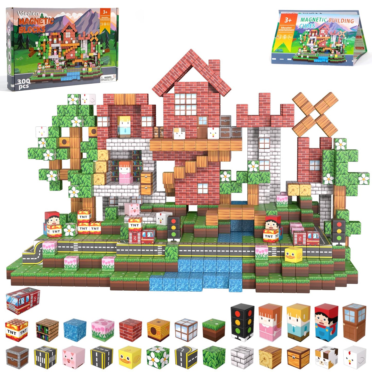 Vdealen 300 PCS Magnetic Blocks-Magnetic Building Blocks, Stacking Magnetic Cubes Toy for Kids, STEM Montessori Sensory Toys for Boys and Girls Age 3 4 5 6 7 8 9 10 11 12 Christmas Birthday Gift