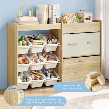 EXPERLAM Toy Storage Organizer for Kids, 9-Bin Toy Organizer with 2-Drawers, Movable Toy Chest and Top Rack, Multifunctional Kids Bookshelf and Toy Storage for Playroom, Bedroom, Nursery, White