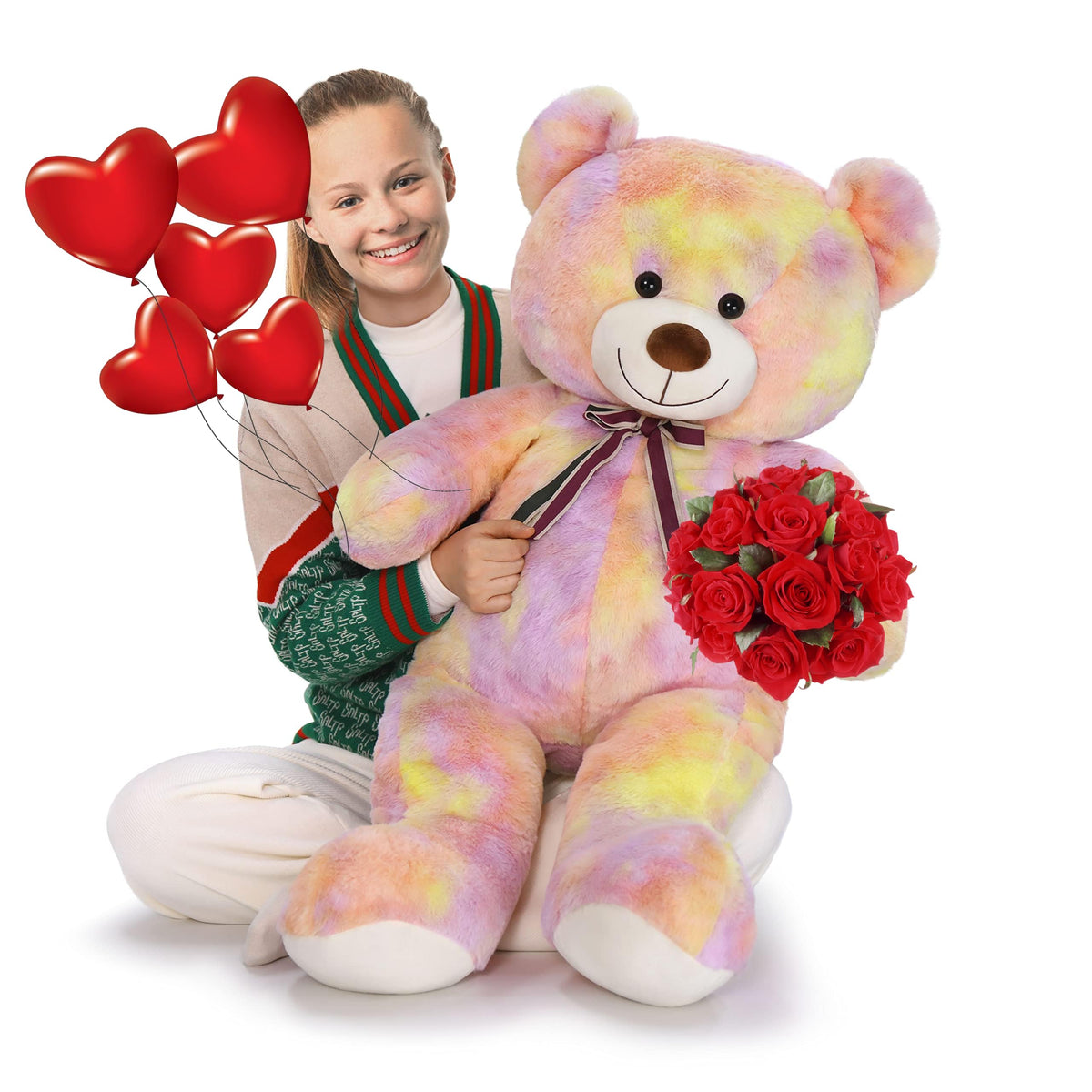 Tezituor 40in Giant Teddy Bear Stuffed Animal,Big Bear Plush Toys,Rainbow Yellow Soft Bear Plushies, Stuffed Animals Gifts for Baby Shower, Valentine, Christmas, Birthday, Party Decoration