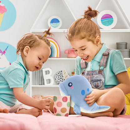 DolliBu Blue Narwhal Baby Soft Plush Toy, Newborn Babies First Stuffed Animal Cuddle & Snuggle Toys, Toddler's Huggable Best Buddy, Fluffy Teddy Bear - 11.75 Inch