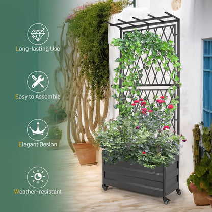 Stonehomy Metal Planter Box with Lattice Trellis and Wheels, 70 inches Tall Heavy Duty Planter Box & Raised Garden Bed with Trellis for Climbing Plants Flowers with Drainage Holes, 30Lx12Wx70H, 2Pack