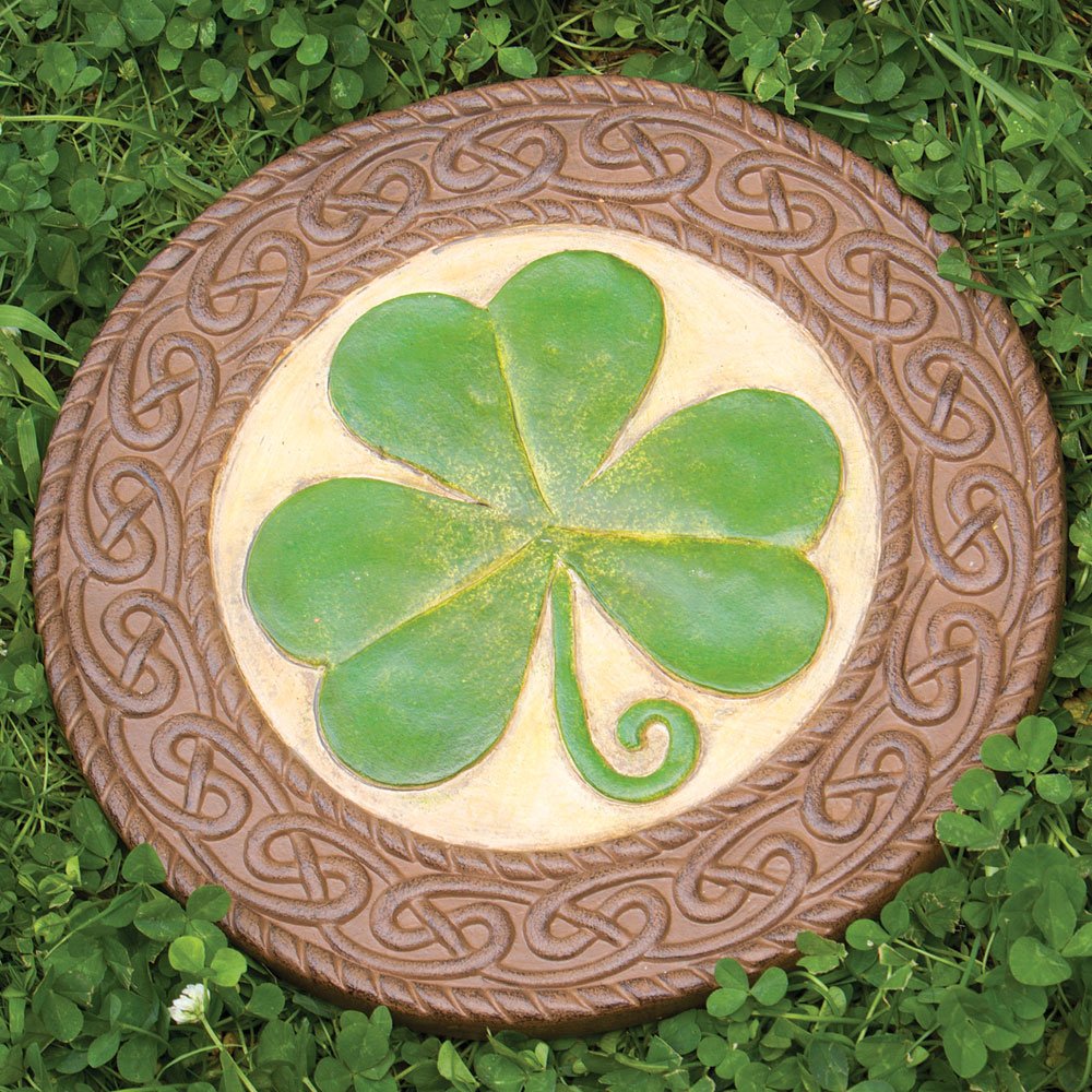 Bits and Pieces - Shamrock Garden Stone - Give The Gift of Luck - Hand Painted Outdoor Garden Décor with Intricate Celtic Knotted Border