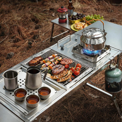 CAMPJOURNEY Folding Table IGT Camping Table, Portable Outdoor IGT Cook System, Stainless Steel Camp Table with Carry Bag for Car Camping Picnic RV Trip Patio Backyard BBQ