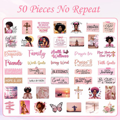 Black Women Prayer Board Kit - Vemfare 162 Pcs Prayer Board Stickers Supplies with Pins Envelope Bible Verse Quotes Cards, Pink Scrapbook Stickers, Bible Study Supplies for Women (Not Cork Board)