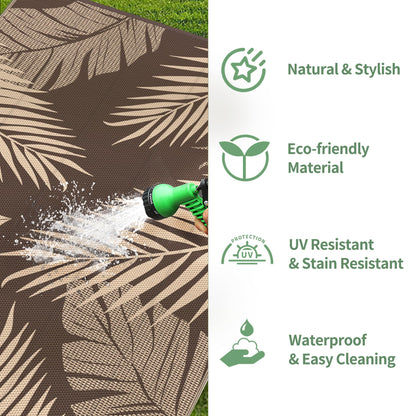 GENIMO Outdoor Rug 9' x 12' Waterproof for Patios Clearance, Reversible Outdoor Plastic Straw Camping Rug Carpet, Large Area Rugs Mats for RV, Camper, Deck, Balcony, Porch, Beach, Picnic, Coffee&Beige