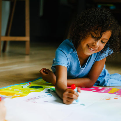 Chuckle & Roar Jumbo Water Doodle Mat – 4ft x 3ft Mess-Free Water Coloring Play Mat for Kids Ages 3+, Reusable Arts & Crafts Set with Brush Pens, Markers & Art Sponges