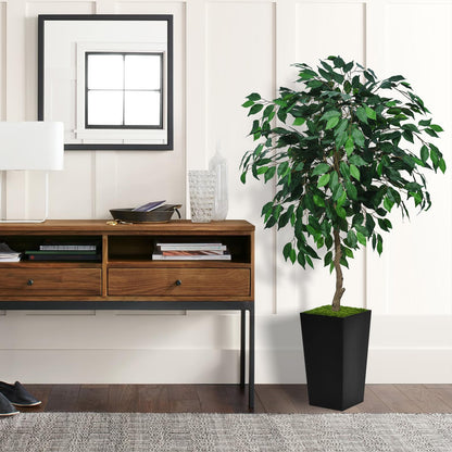 ASTIDY Artificial Ficus Tree 5FT - Faux Indoor Tree with Black Tall Planter - Fake Ficus Floor Plant in Pot - Artificial Silk Tree for Home Office Living Room Decor Indoor