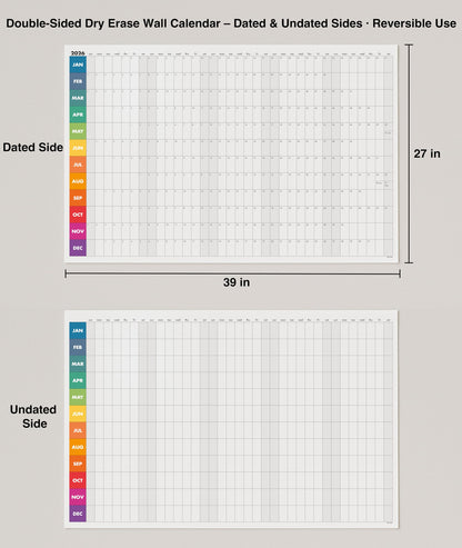 Dry Erase Wall Calendar 2026, 27×39 in — Double-Sided Yearly Planner (Dated & Undated), Reusable Write & Wipe, Large Wall Planner for Home, Office, Classroom — Rolled Poster.