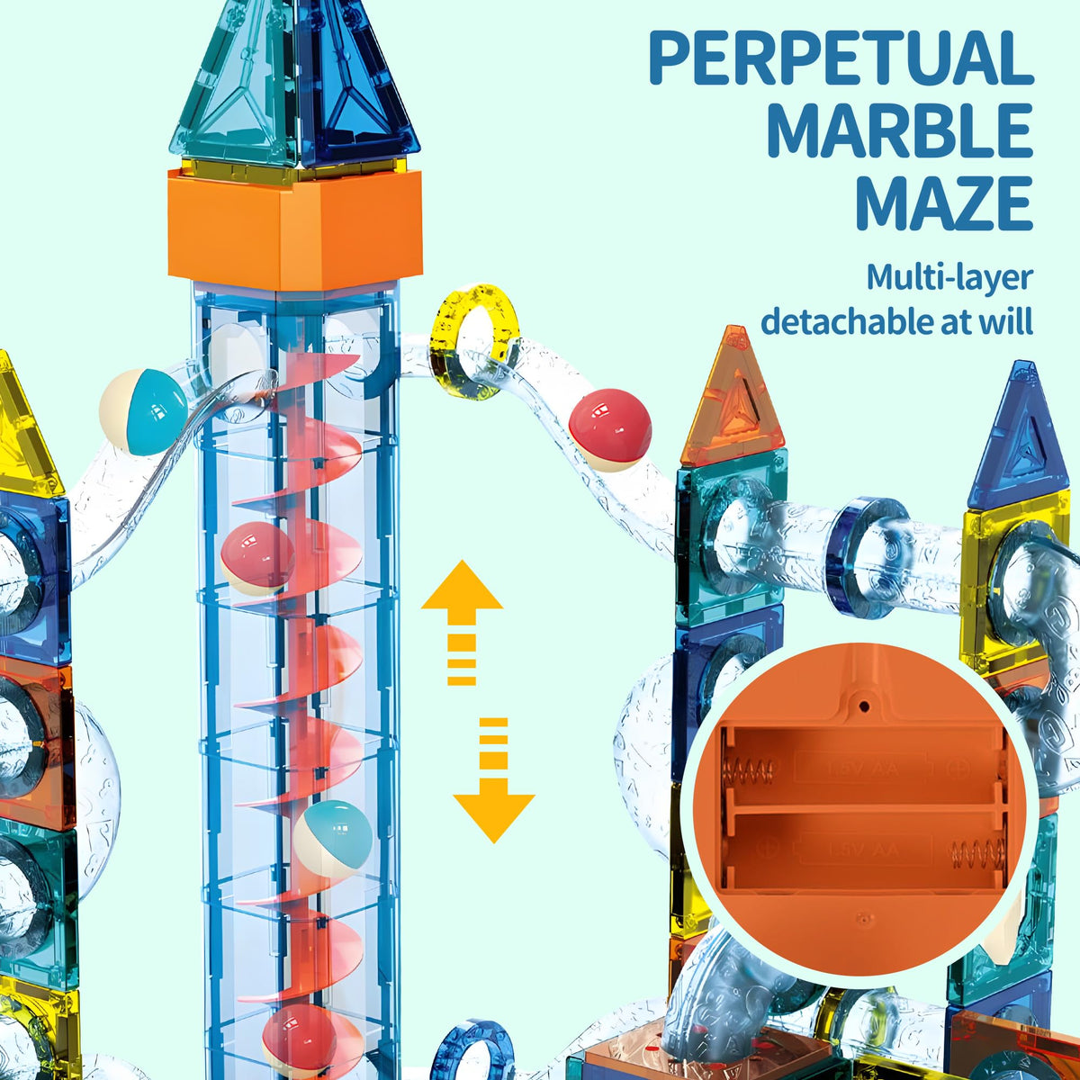 Motorized Marble Run Set, 107 Piece Magnetic Tile Building Toy with Ferris Wheel and Elevator, Music and Lights Marble Maze STEM Game for Kids Ages 4 to 12, Educational Gift