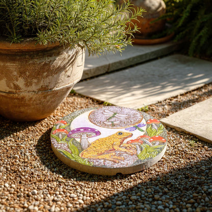 Hapjoy Stepping Stones Outdoor for Garden Moon Frog Mushroom Butterfly Decorative Stepping Stones Walkway Round Stone Garden Decor for Pathway Lawn (Yellow)