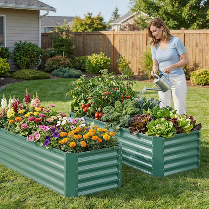 ZORMY 6×2×1.4ft Galvanized Raised Garden Bed Kit, Metal Planter Boxes Outdoor, High Raised Beds for Vegetables, Fruits, and Flowers - LotusGreen