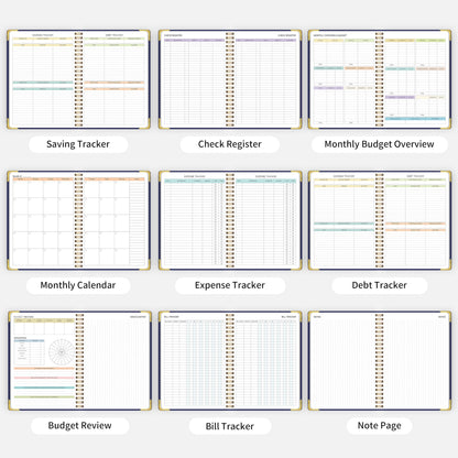 Budget Planner - Monthly Budget Book B5, Undated 12 Month Expense Tracker Notebook with Metal Corner Protectors & Bill Organizer, Hard Cover Financial Account Book for Women Men Home Business, Purple