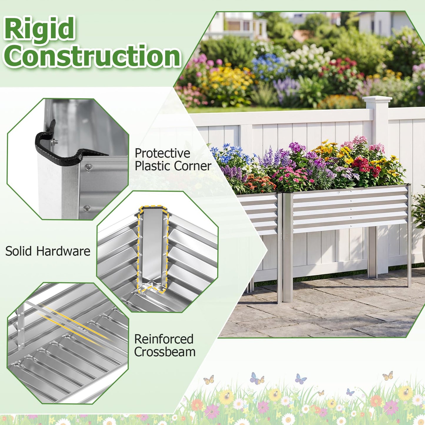 Giantex Galvanized Raised Garden Bed with Legs Set 2, 46"x24"x31" Metal Elevated Planter Box for Gardening Vegetables, Flowers & Fruits, Large Outdoor Planting Box for Garden Backyard & Patio, Silver