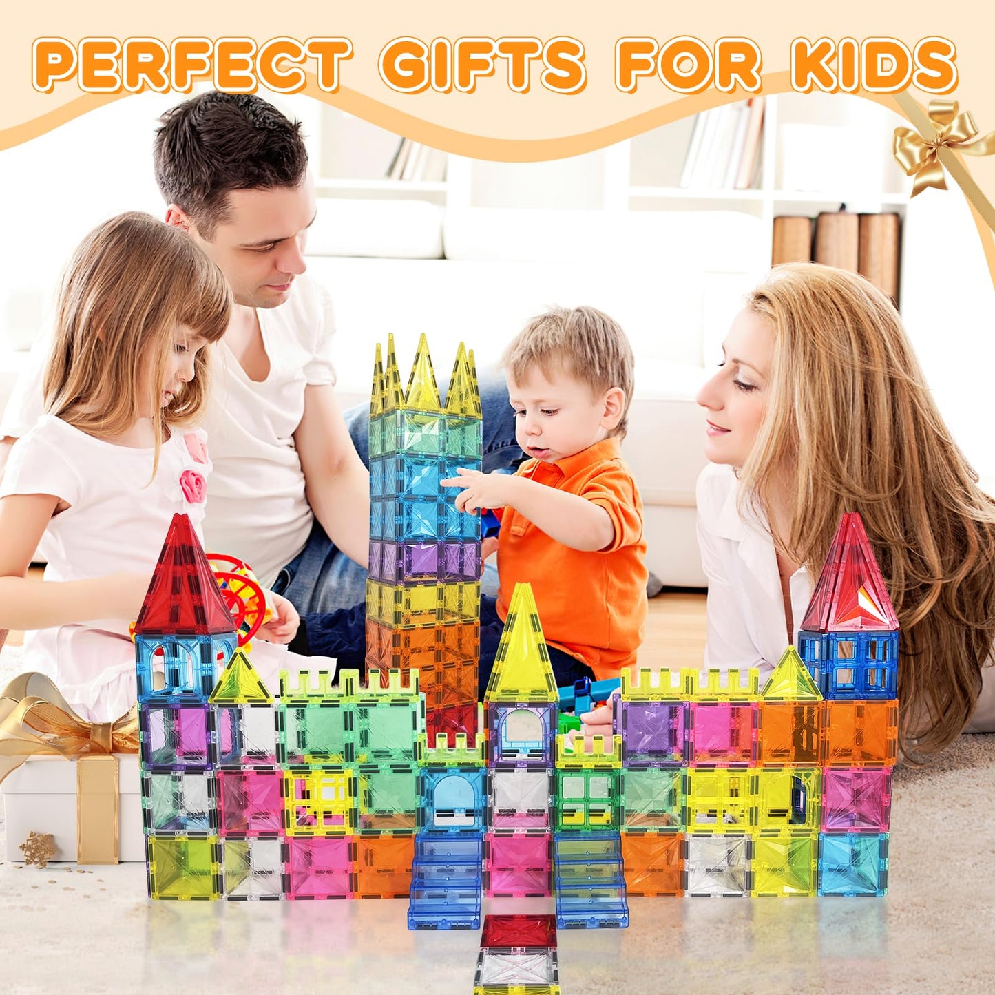 Paaxido Magnetic Tiles, 130PCS Magnetic Blocks Set with 2 Cars, 4D Diamond Magnet Building Blocks, STEM Preschool Educational Magnet Toys Gift for Kids, Boys and Girls 3 4 5 6 7 8+ Year Old