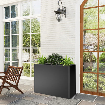 Nessxa Tall Metal Planter Box for Outdoor Plants 30" L x 12" W x 24" H, Heavy Duty Steel Large Planter Box with Removable Insert Shelf, Modern Décor for Tall Plants, Trees, Flowers (Black)