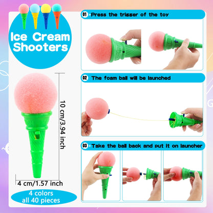 Cagemoga 40 Pcs Ice Cream Shooters Toy 4 Inch Ice Cream Cone Foam Ball Launcher Toy for Kids Birthday Party Favors Carnival Prizes Goody Bag Fillers
