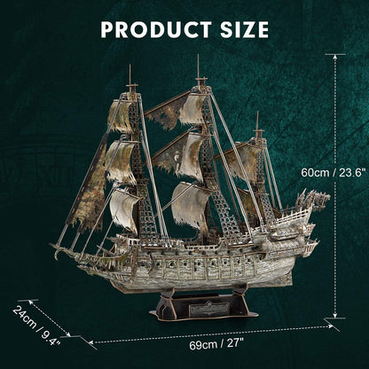 CubicFun 3D Puzzles for Adults Green LED Flying Dutchman, 360 Pieces Pirate Ship Arts & Crafts for Adults Gifts for Men Women Model Kit, Lighting Ghost Ship Easter Gift for Him